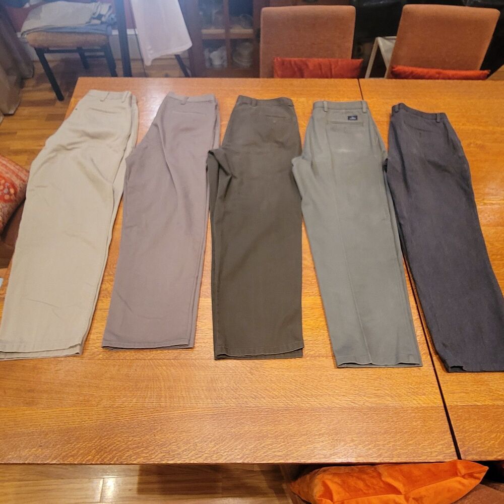 Lot of 5 Men's Pants 34x30 Wrangler Dockers, Rustler — Khaki Olive Brown Gray